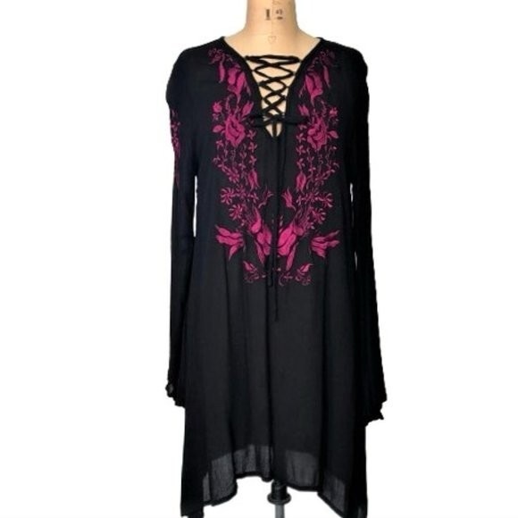 Glamorous Black and Pink Long Sleeve Dress boho goth inspired - Picture 1 of 3